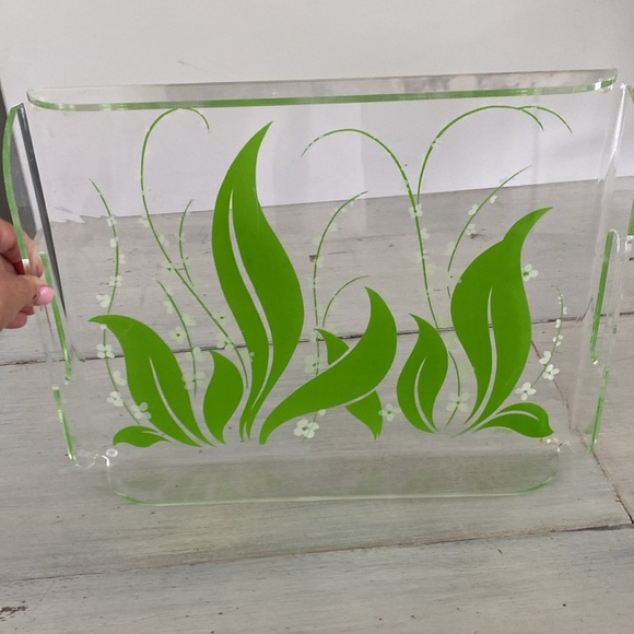 Vintage Acrylic Lucite Floral Nature Leaves Tray with Handles. Stotters 1980’s - Picture 3 of 11